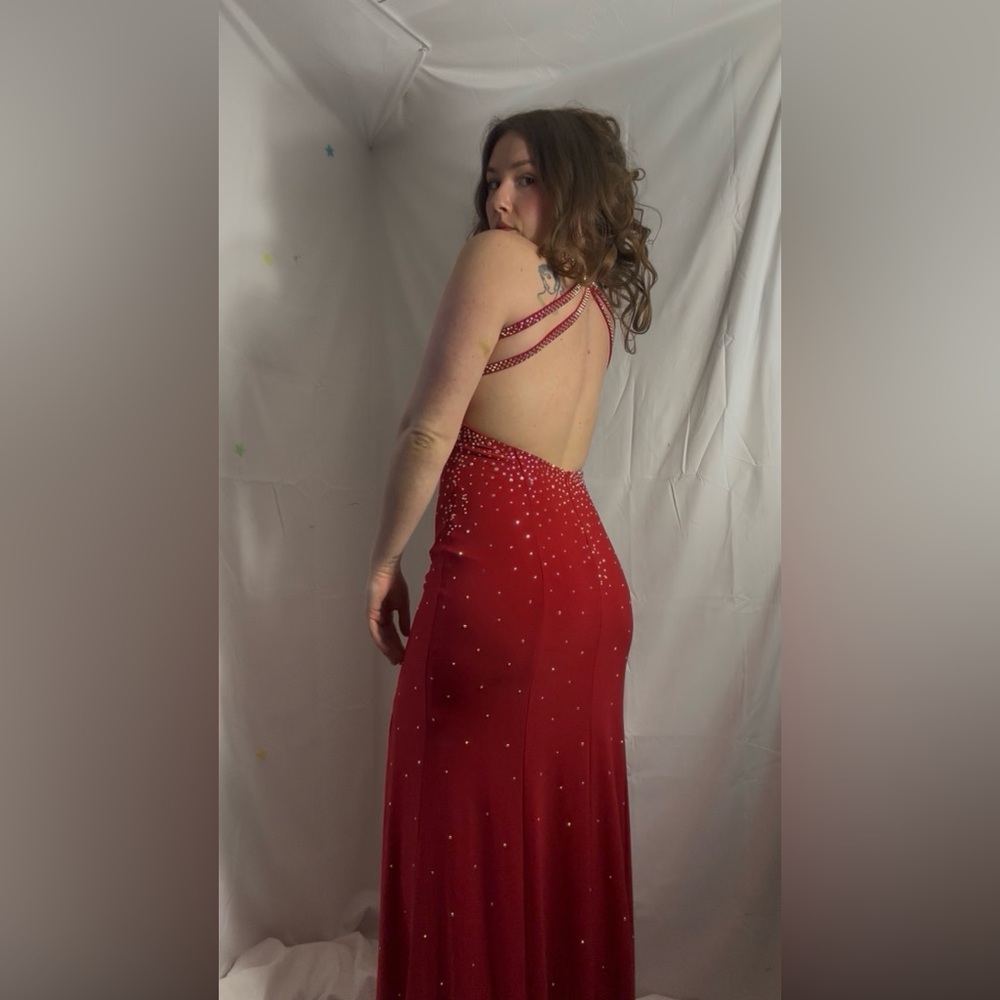 VTG 90s/Y2K Red Jeweled Open Back Full Length Formal Dress Size M-L - Picture 10 of 16